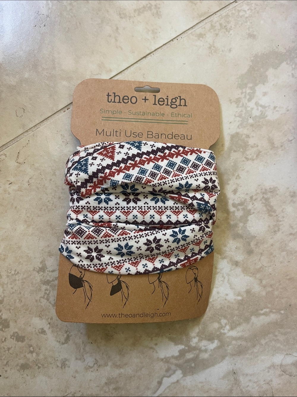 Kids Multi-Use Bandeau in Cream with Red & Blue Pattern
